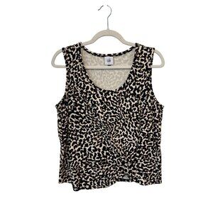 Cabi Knotty Sleeveless Tank Top Size Small Scoop Neck Tan Leopard Animal Print